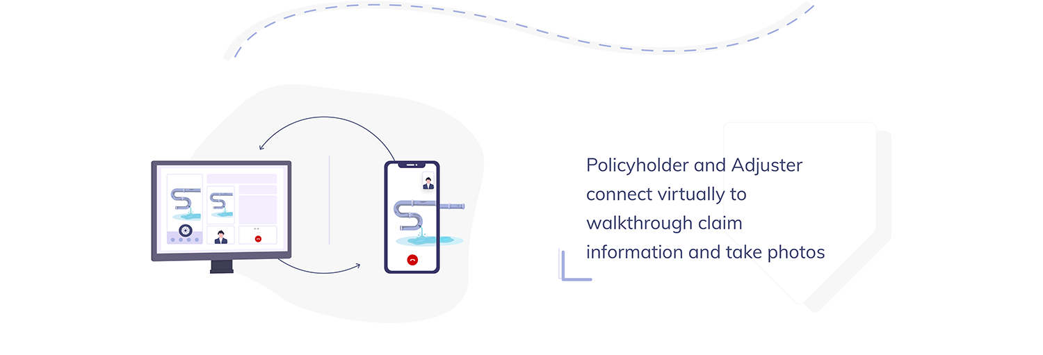 Policyholder and Adjuster connect virtually to walkthrough claim information and take photos